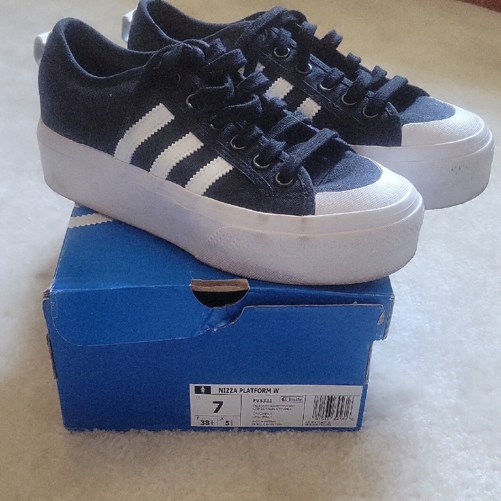 Adidas Nizza Platform Shoes - Black and White